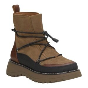 Lucky Brand Caelia Pull-On Lug Sole Bootie Dark Natural Suede Leather sz 12